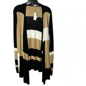 Y2K ,NWT colorblock open front cardiagan,14/16.  Hi-Lo, knit ,ribbed hems.